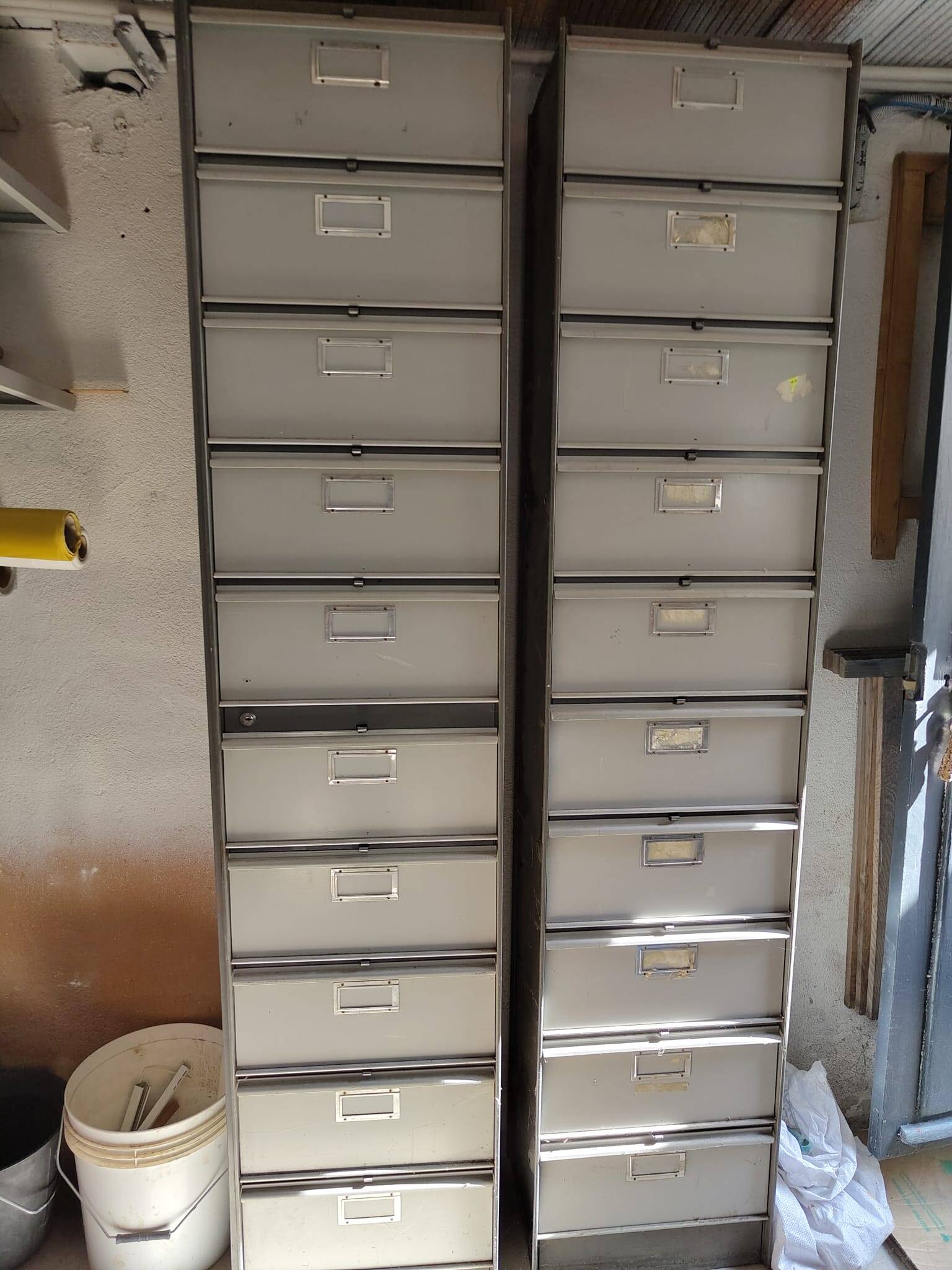 Set of 2 industrial (vintage) iron cabinets/shelves.