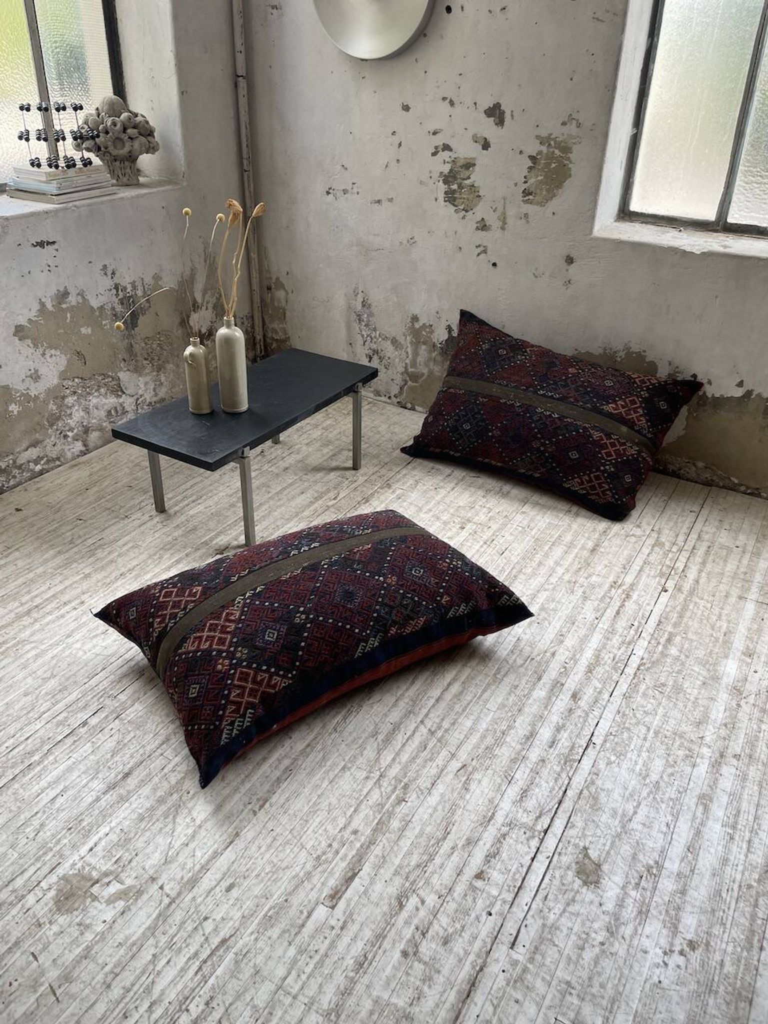 Pair of vintage XXL Kilim cushions