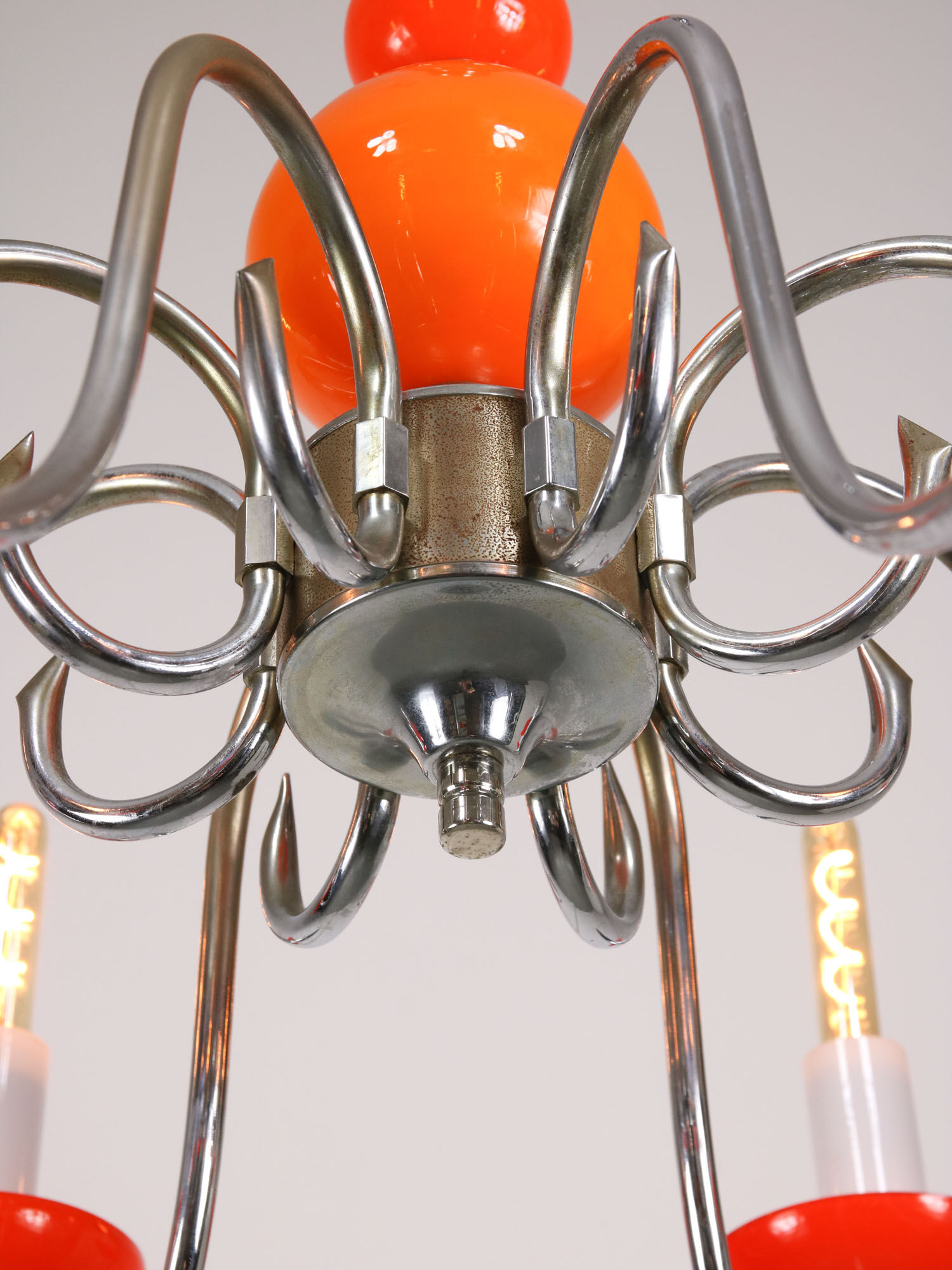 Lustre vintage orange Murano glass 8 bras