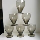 Set of 6 small art deco design wine glasses in smoked glass 30-40s