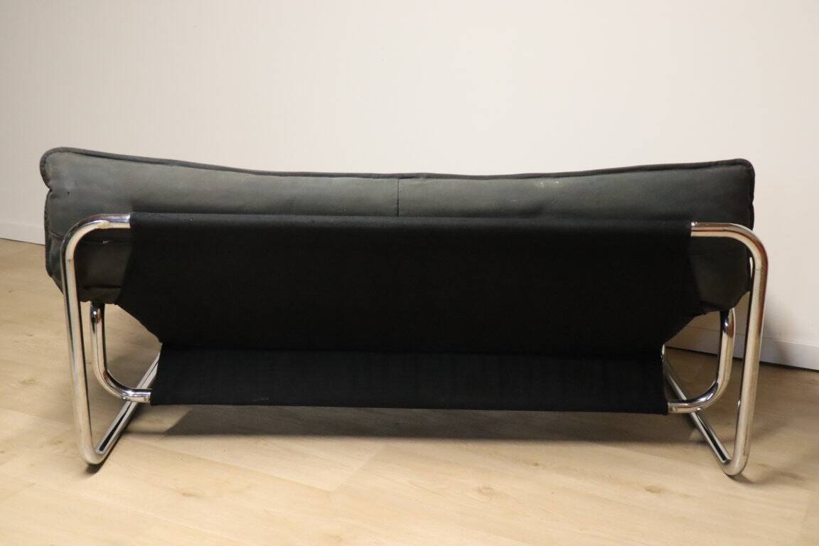 Vintage sofa by Johan Bertil Häggström for Ikéa in leather and chrome metal, 1970s