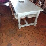 Antique solid oak farmhouse table with turned legs