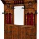 Antique neo-Renaissance hall coat rack with mirror and umbrella stand.
