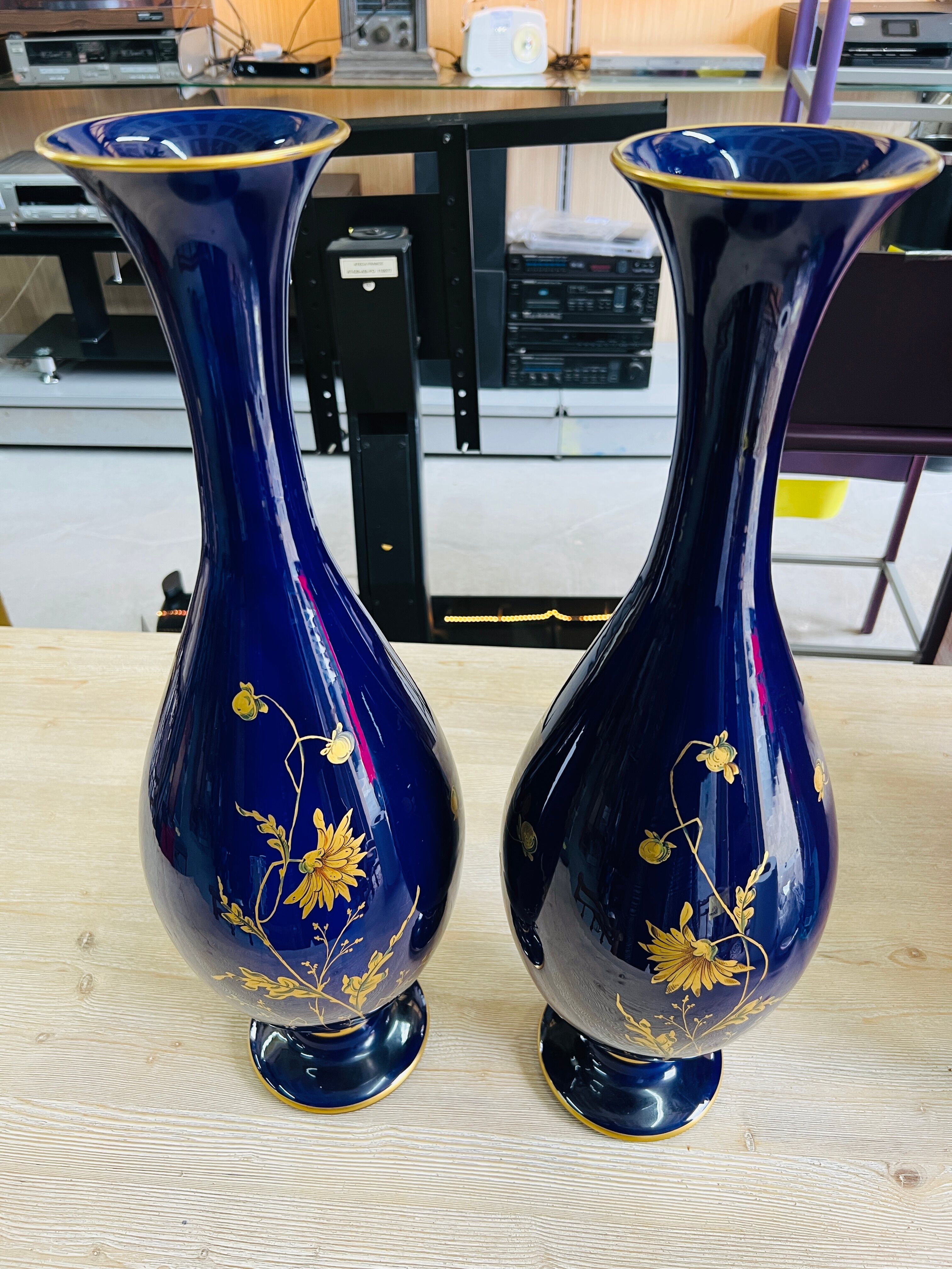 Pair of cobalt blue porcelain vases