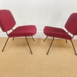 Pair of red velvet armchairs by Pierre Paulin for Thonet.