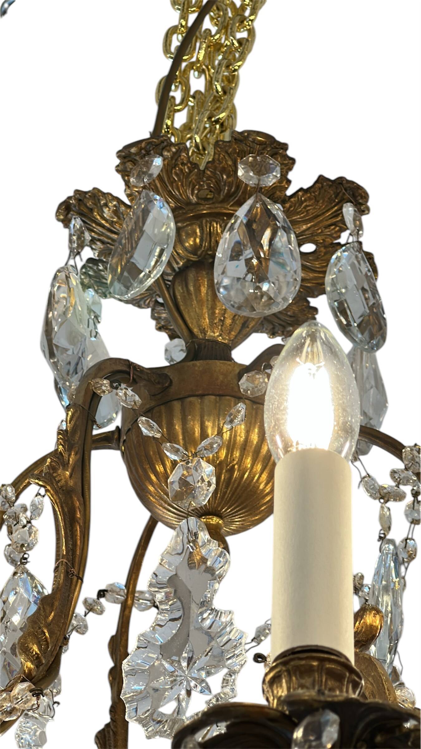Italian 1940’s Bronze brass and Crystal chandelier