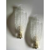Romantic Venetian White Graniglia Leaf Murano Glass Wall Sconce Set
