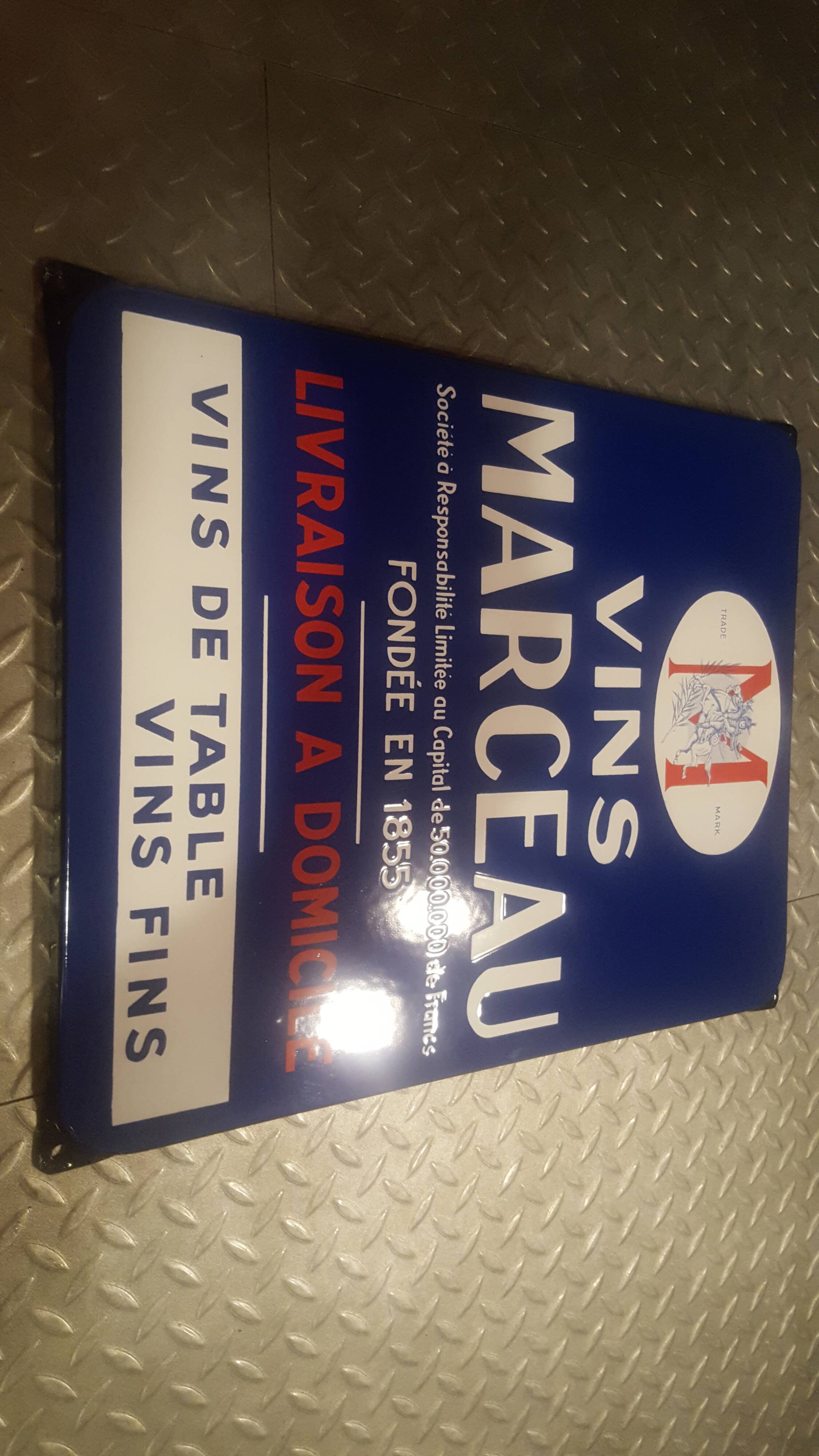 Authentic advertising enamel plate Wines Marceau 50'S (Alsatian enamel)
