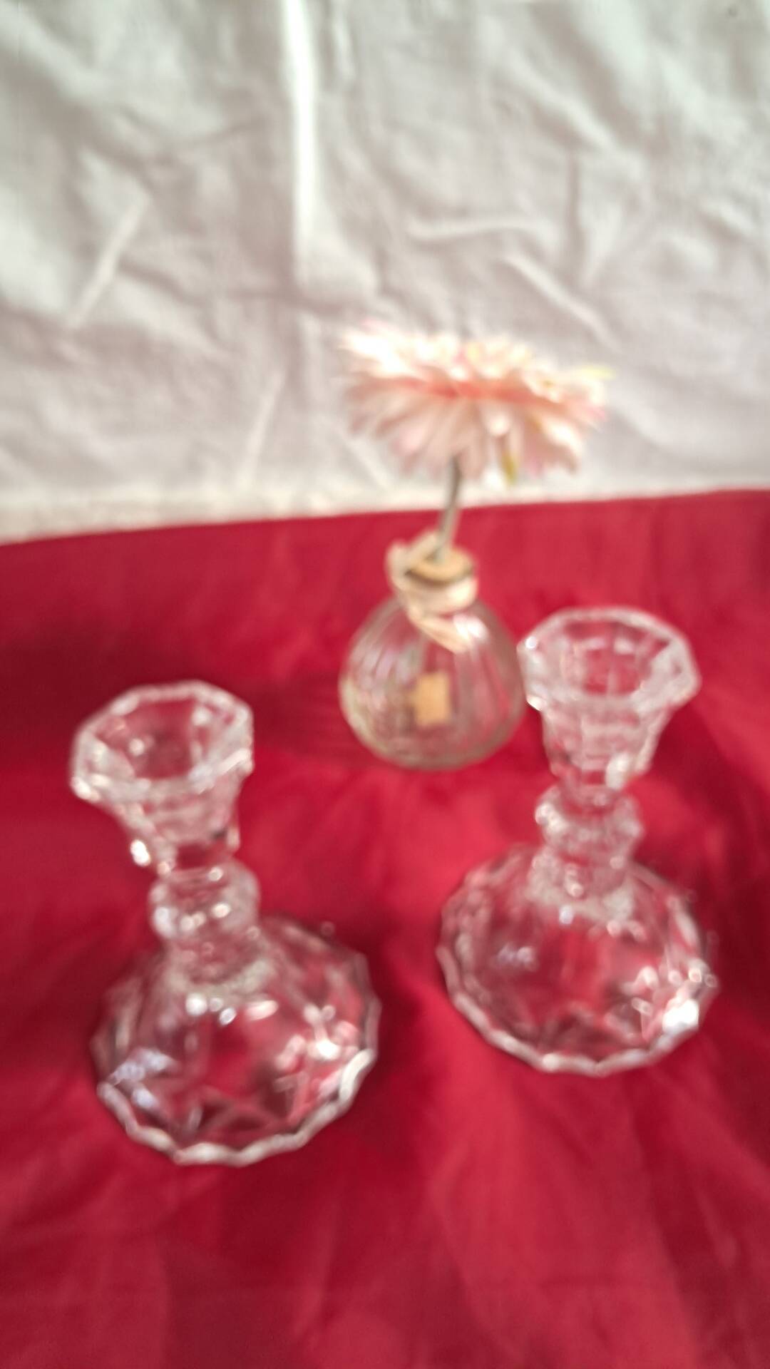 Pair of vintage glass candlesticks in clear glass