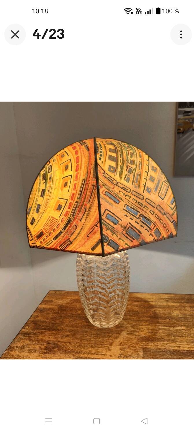 Large 1980s Lamp with Crystal Base/Vase/Handcrafted Lampshade - Unique Piece