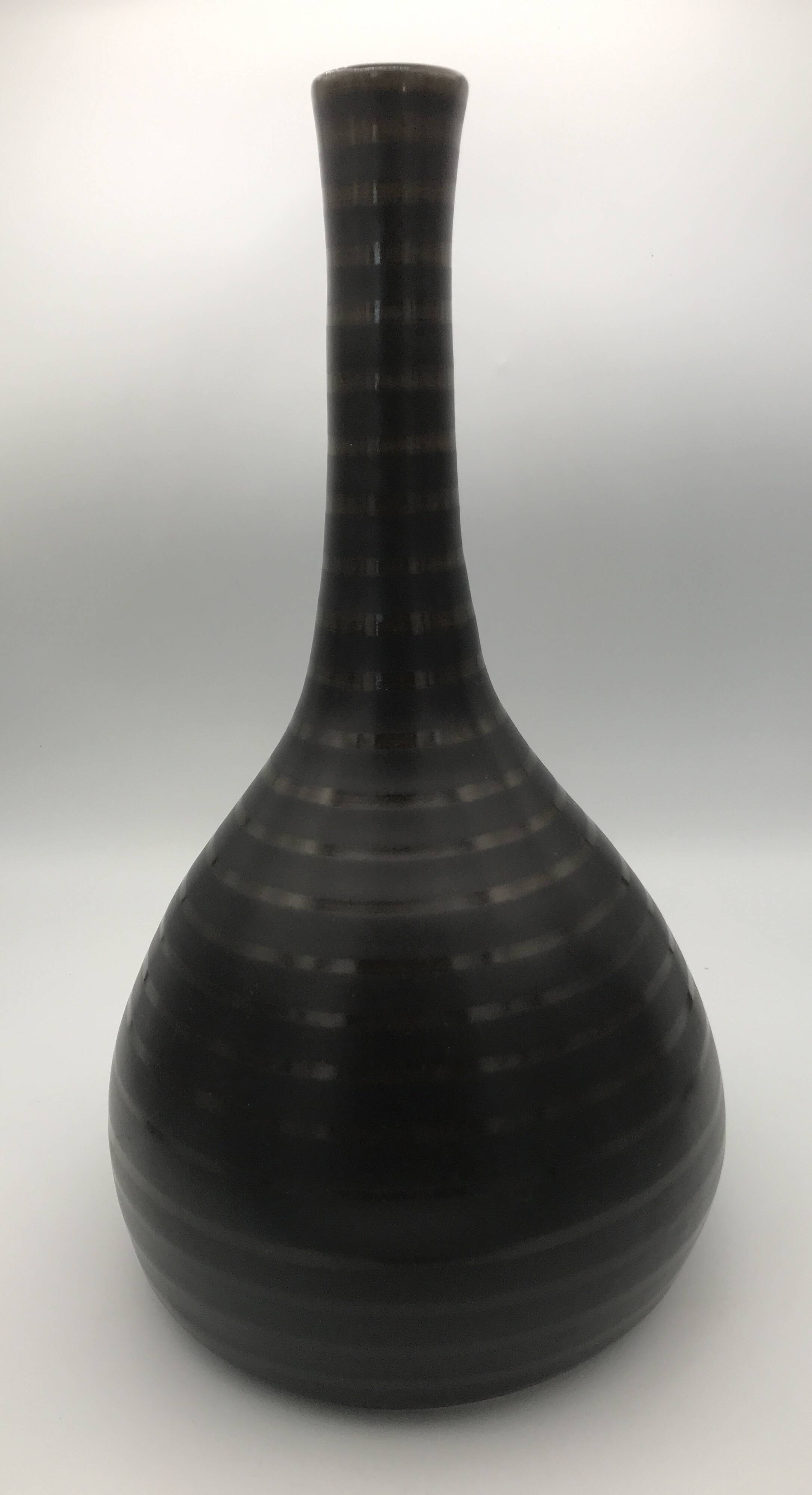 Vase in glazed ceramic with brown and brown striped design by asa sélection