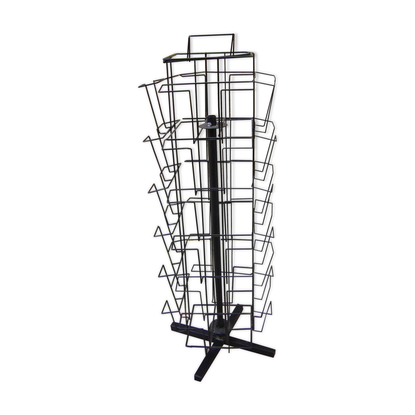 Black metal postcard turnstile display