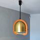 Mid Century Italian Modern Brass and Oak adjustable height Chandelier 70s