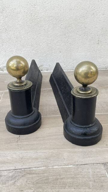 Chenets neoclassical cast iron and brass