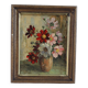 Oil on cardboard signed - still life, bouquet of cosmos