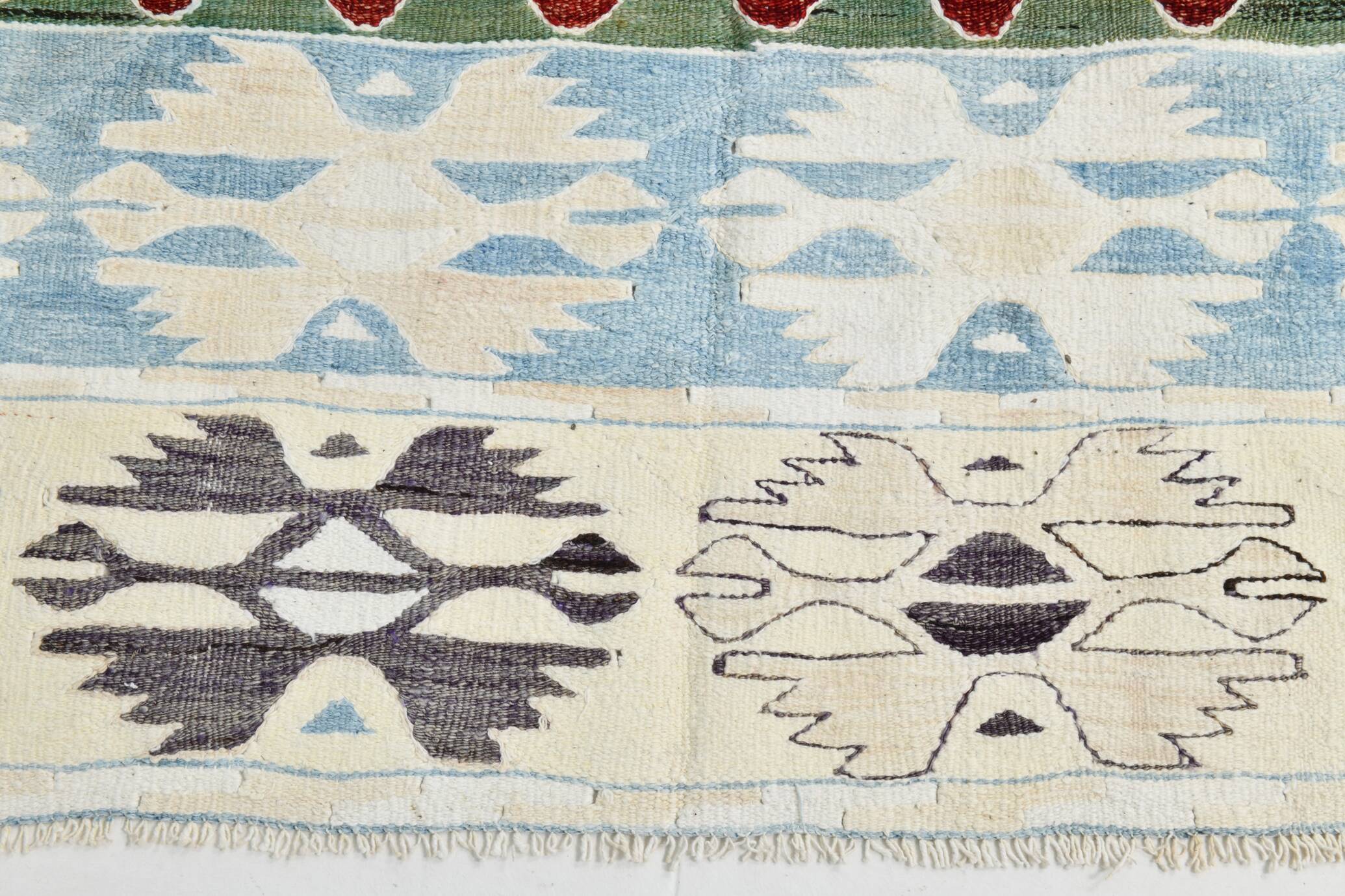 5x8 Geometric Wine Red Blue Vintage Rug, 144x241Cm