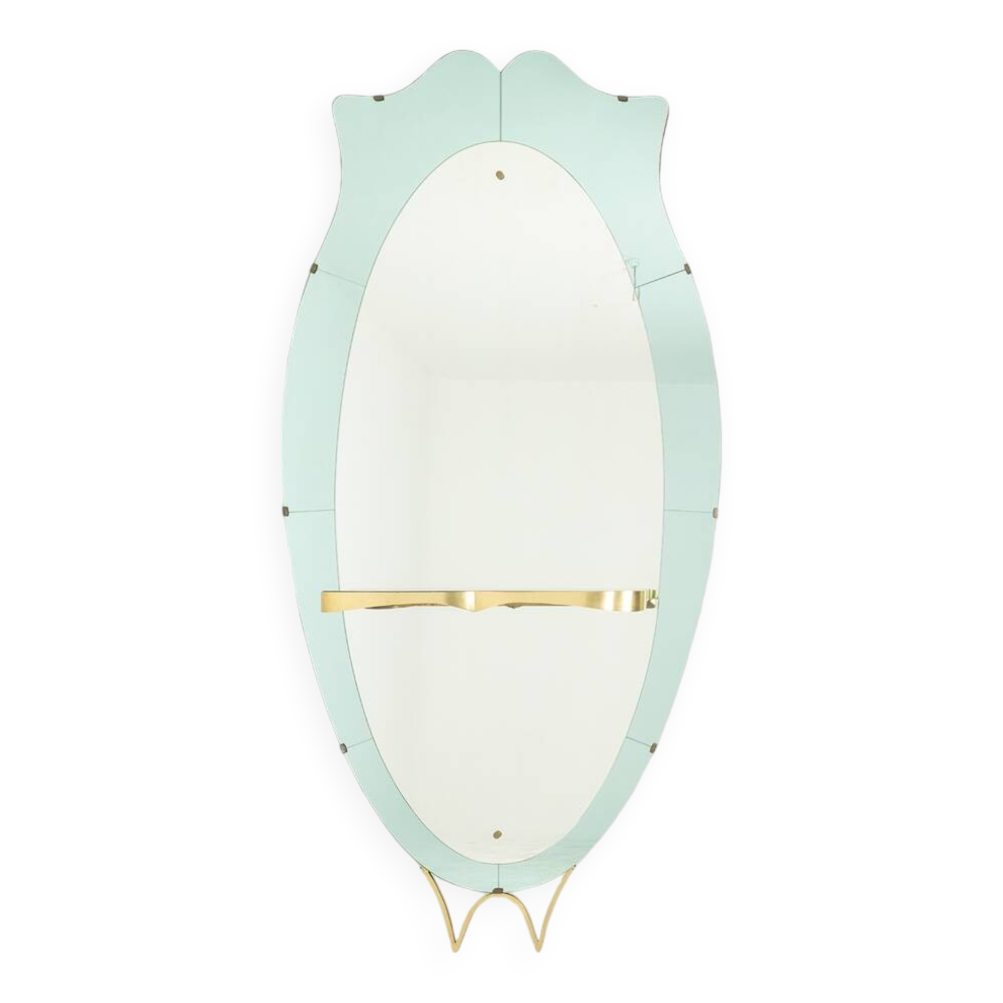 Two-tone glass and gilded brass console mirror. Circa 1950.