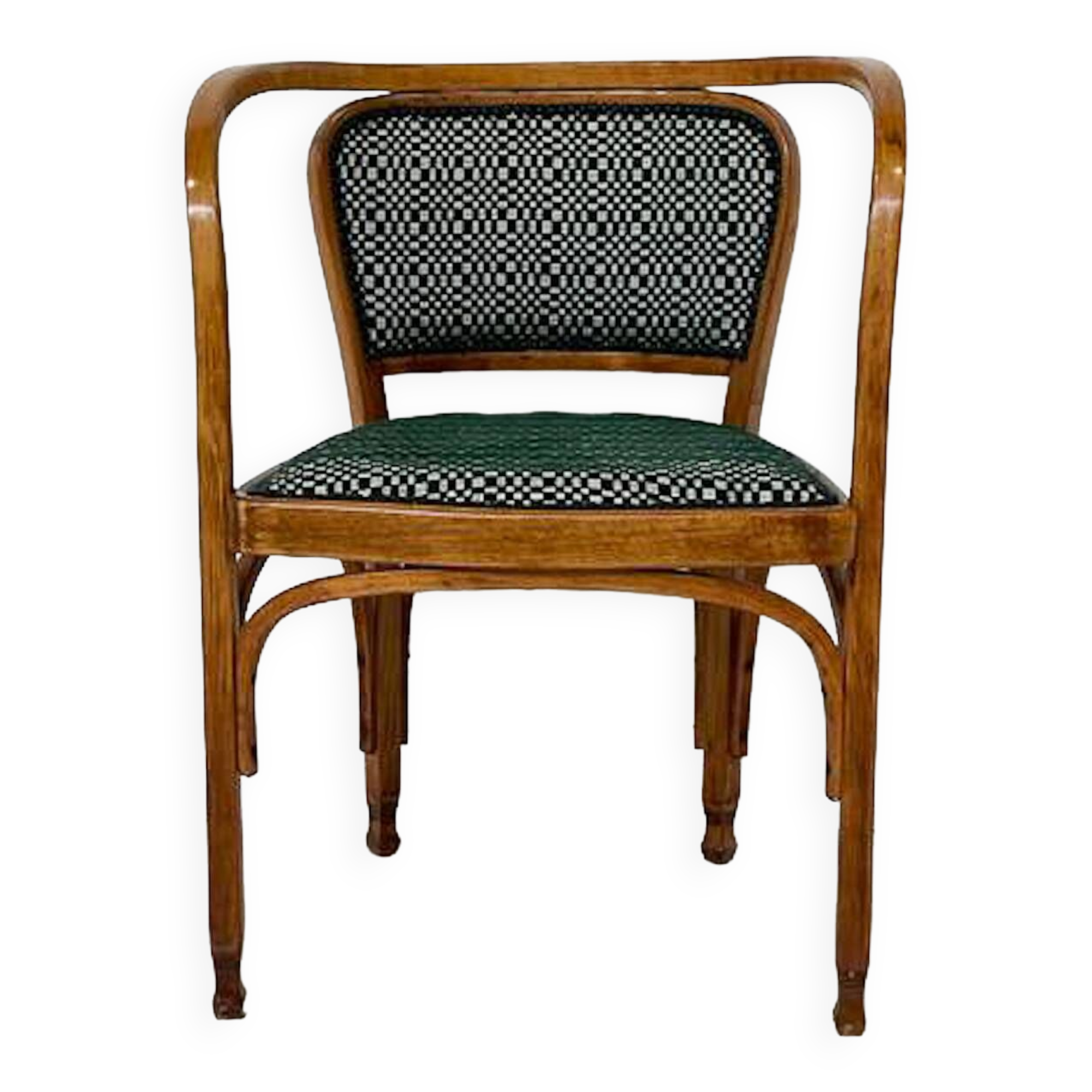 Armchair No. 715 Gustav Siegel for Kohn, Fabric and Wood, Austria, 1900s - New Upholstery