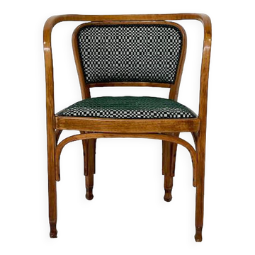Fauteuil N° 715 Gustav Siegel pour Kohn, Tissu et Bois, Autriche, Années 1900 - Rembourrage neuf