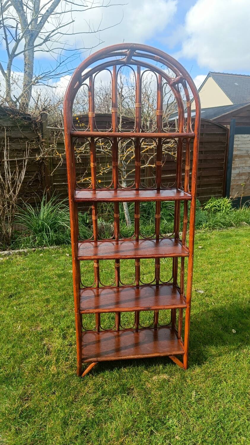 Library, vintage rattan shelves
