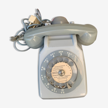 Téléphone à cadran en Bakélite gris bi coloré complet socotel S63 1968 vintage