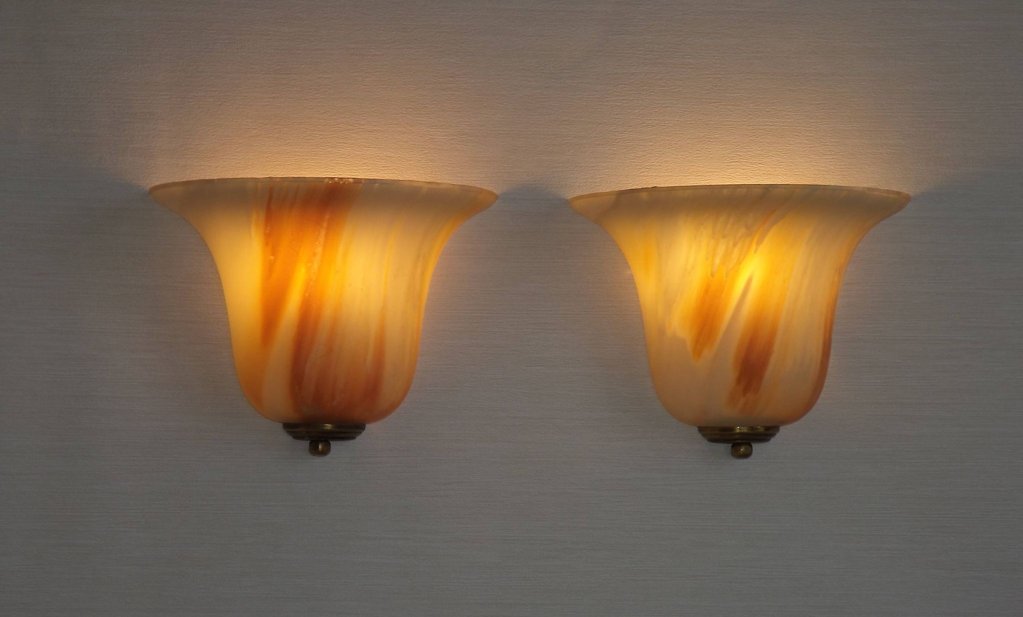Vintage Pair Marinha Grande Swirl Art Glass Wall Sconces Made in Portugal
