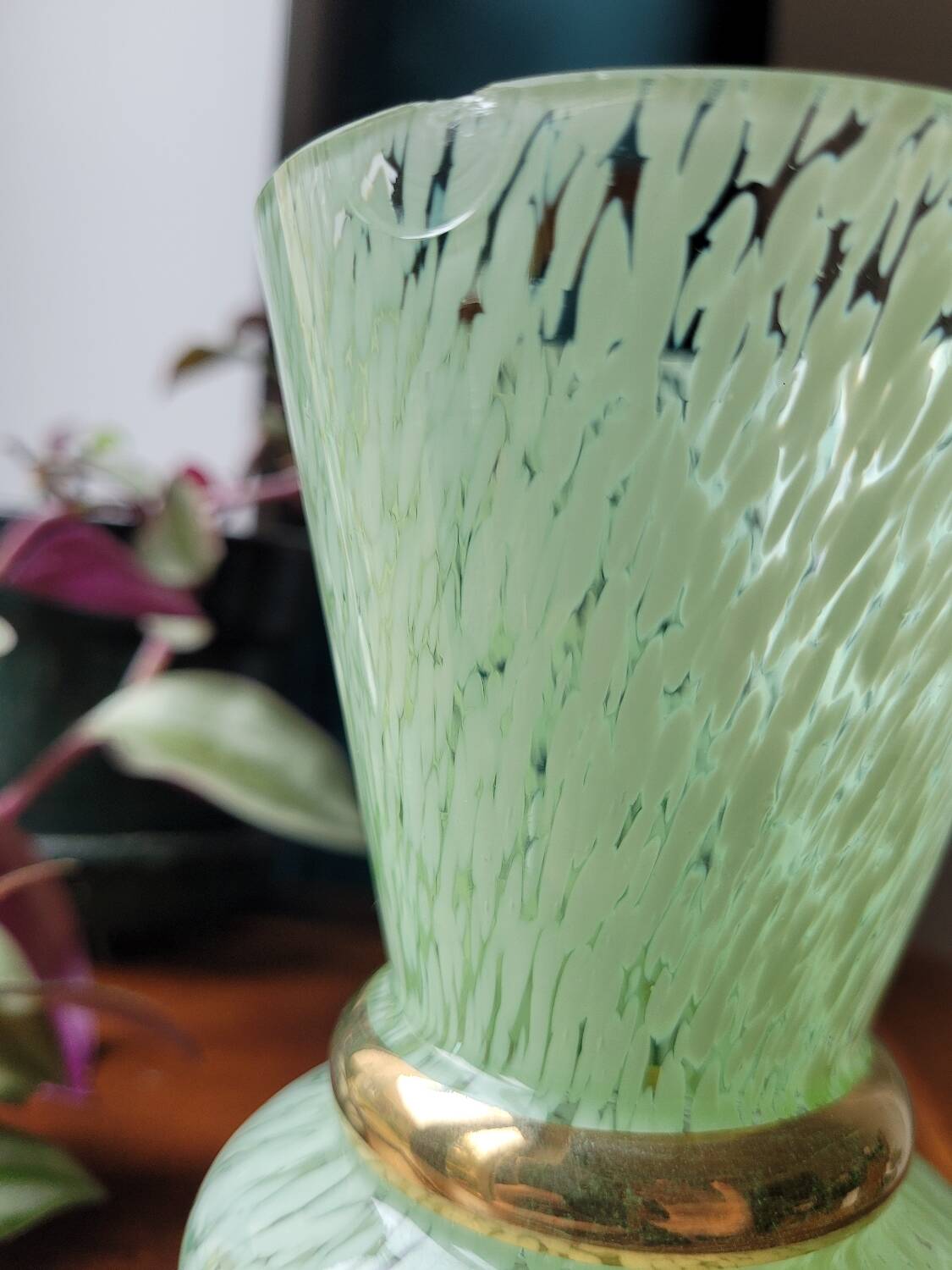 Green and gold Clichy glass vase