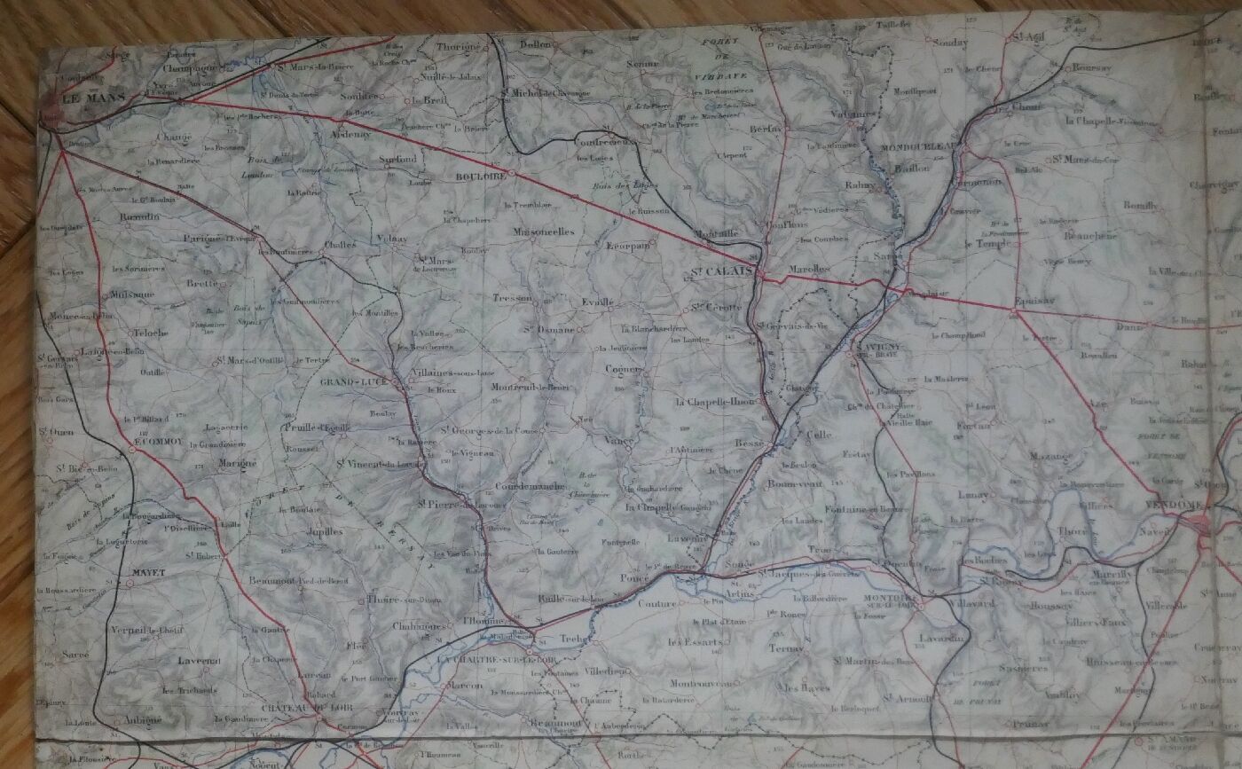 Old map of Tours, Blois, Orléans, Le Mans