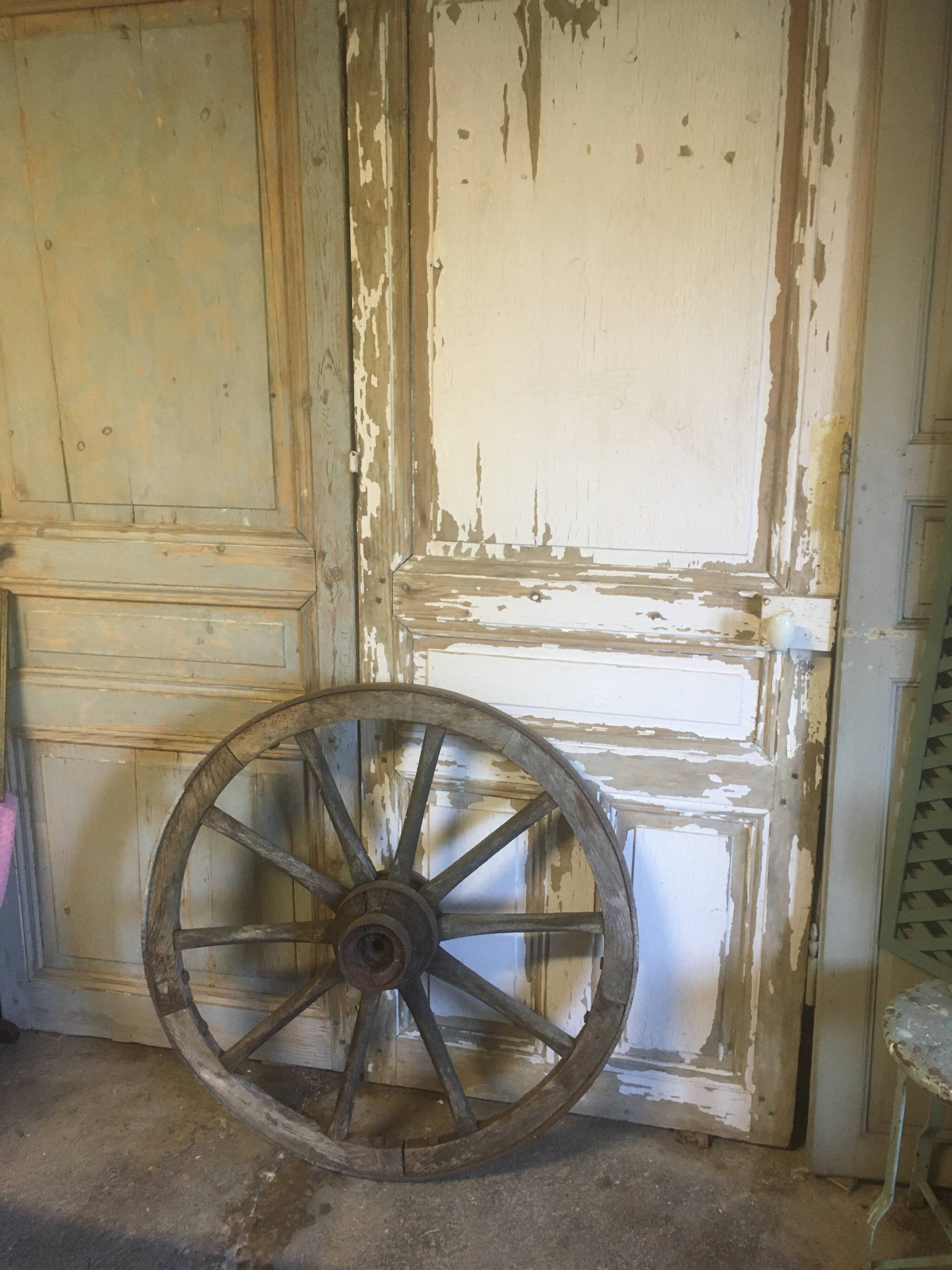 Oak and metal cart wheel