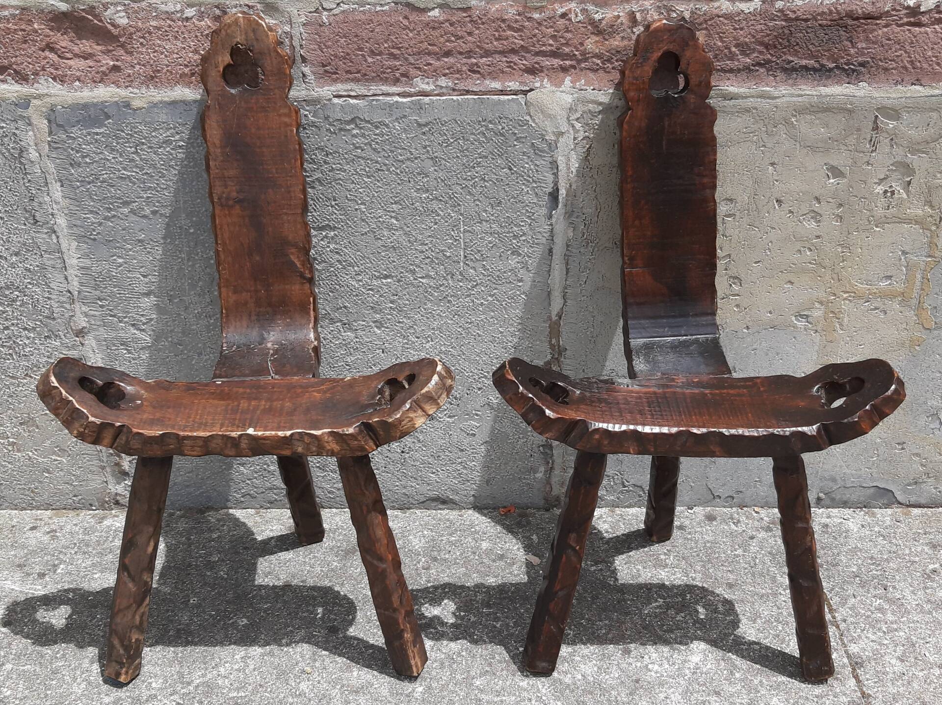 Pair of brutalist tripod stools