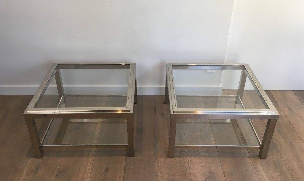 Pair of large chrome side tables