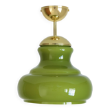 Vintage Avocado Green Glass Pendant Lamp / Yugoslavia 1970's