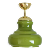 Suspension vintage en verre vert avocat / Yougoslavie, années 1970
