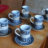 Set of 6 cups in vintage artisanal stoneware and its sub-cups