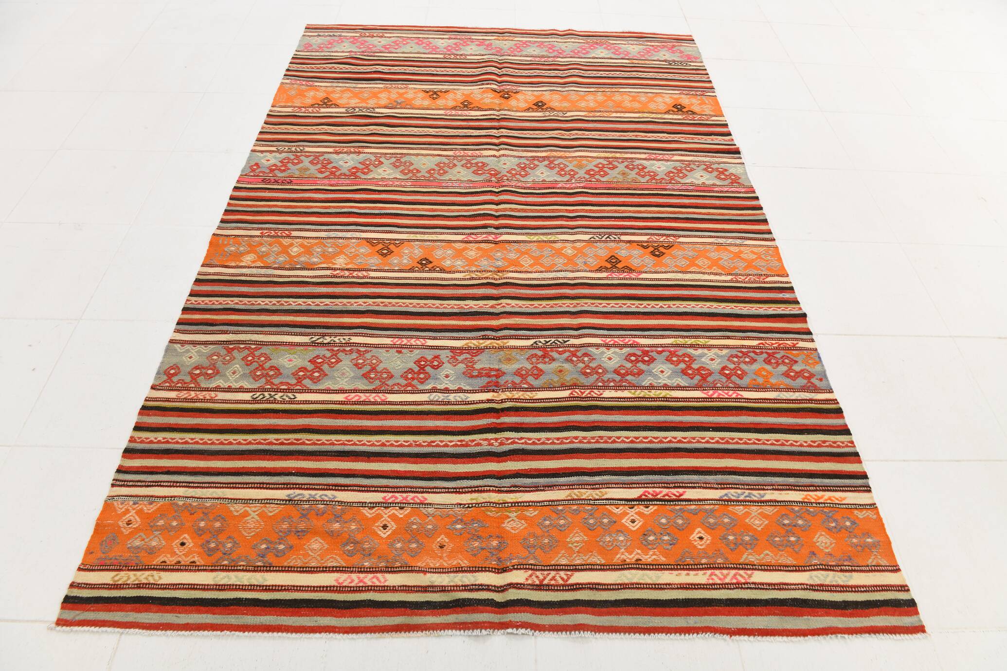 Red & Orange Mid Century Modern Kilim Rug, 174x267Cm