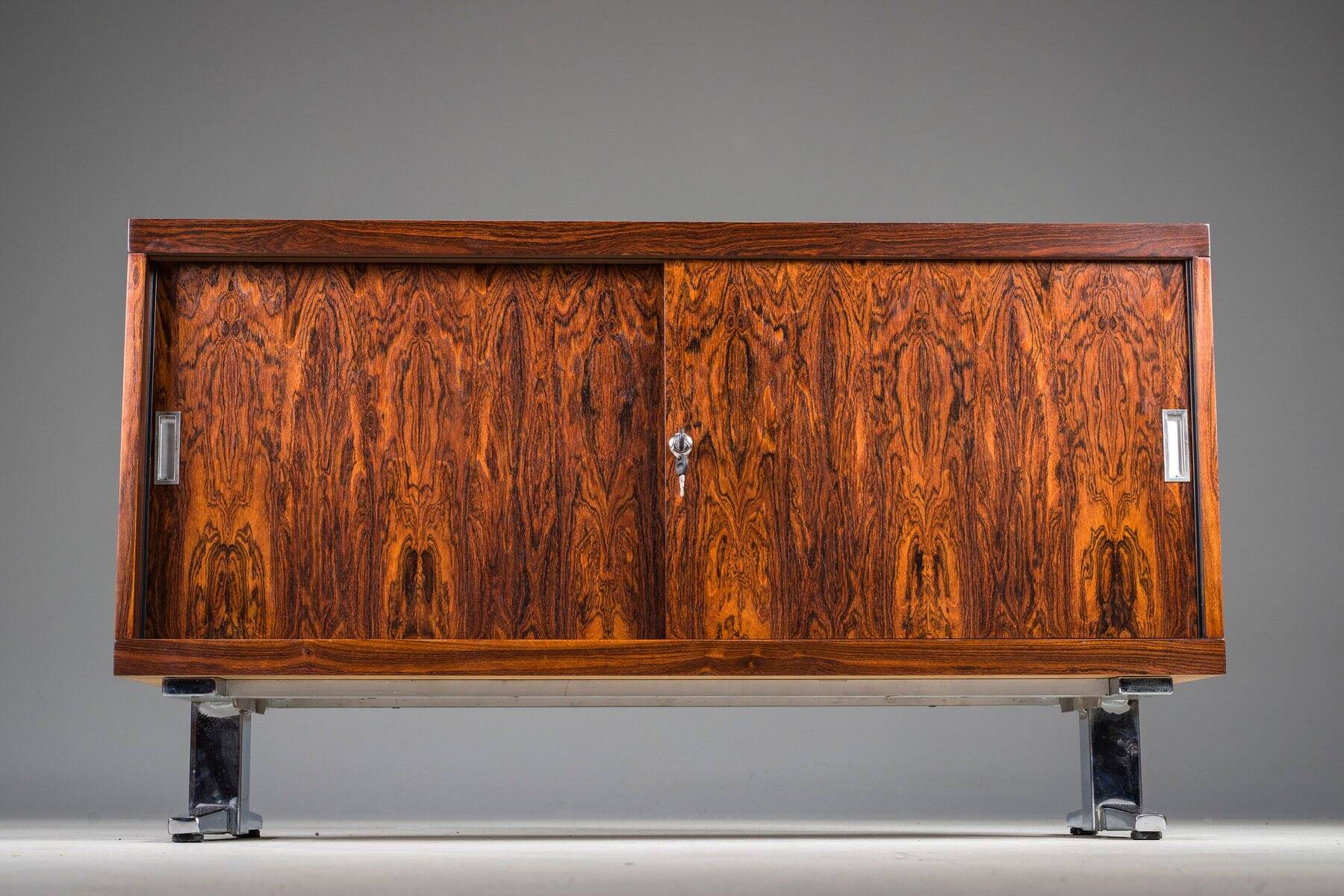 Mid-century wood veneer sideboard with chrome legs, 1960s