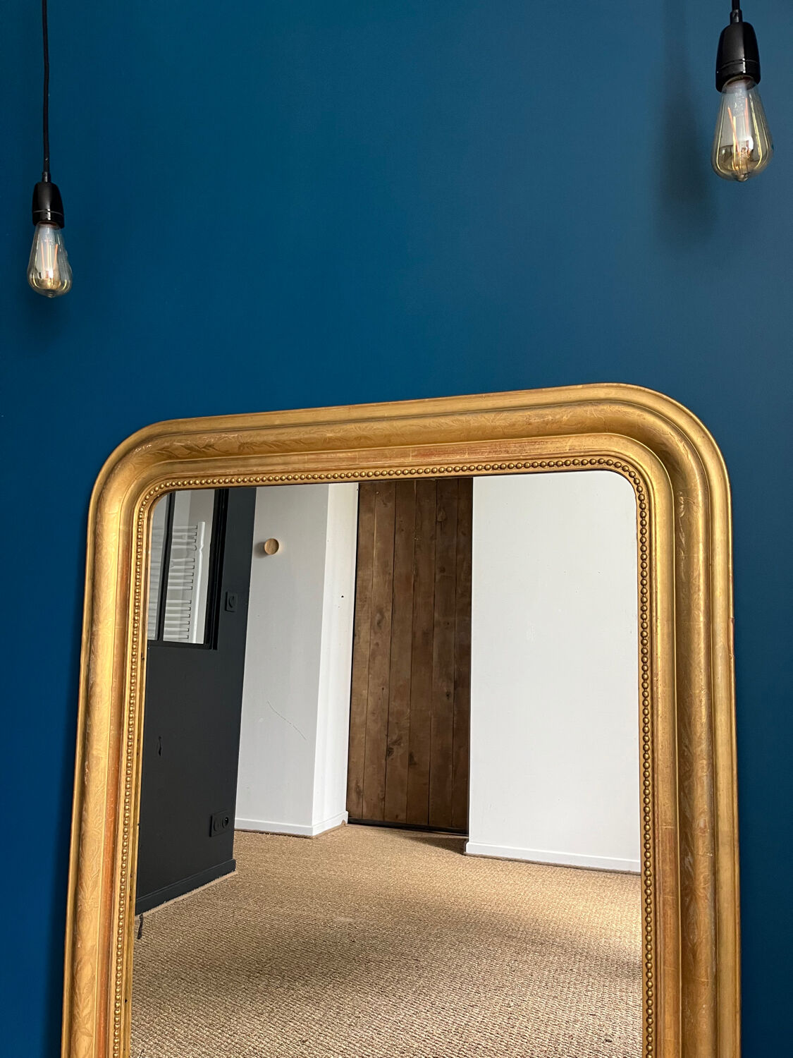 Old mirror Louis-Philippe beaded 128cm/95,cm gilded with gold leaf