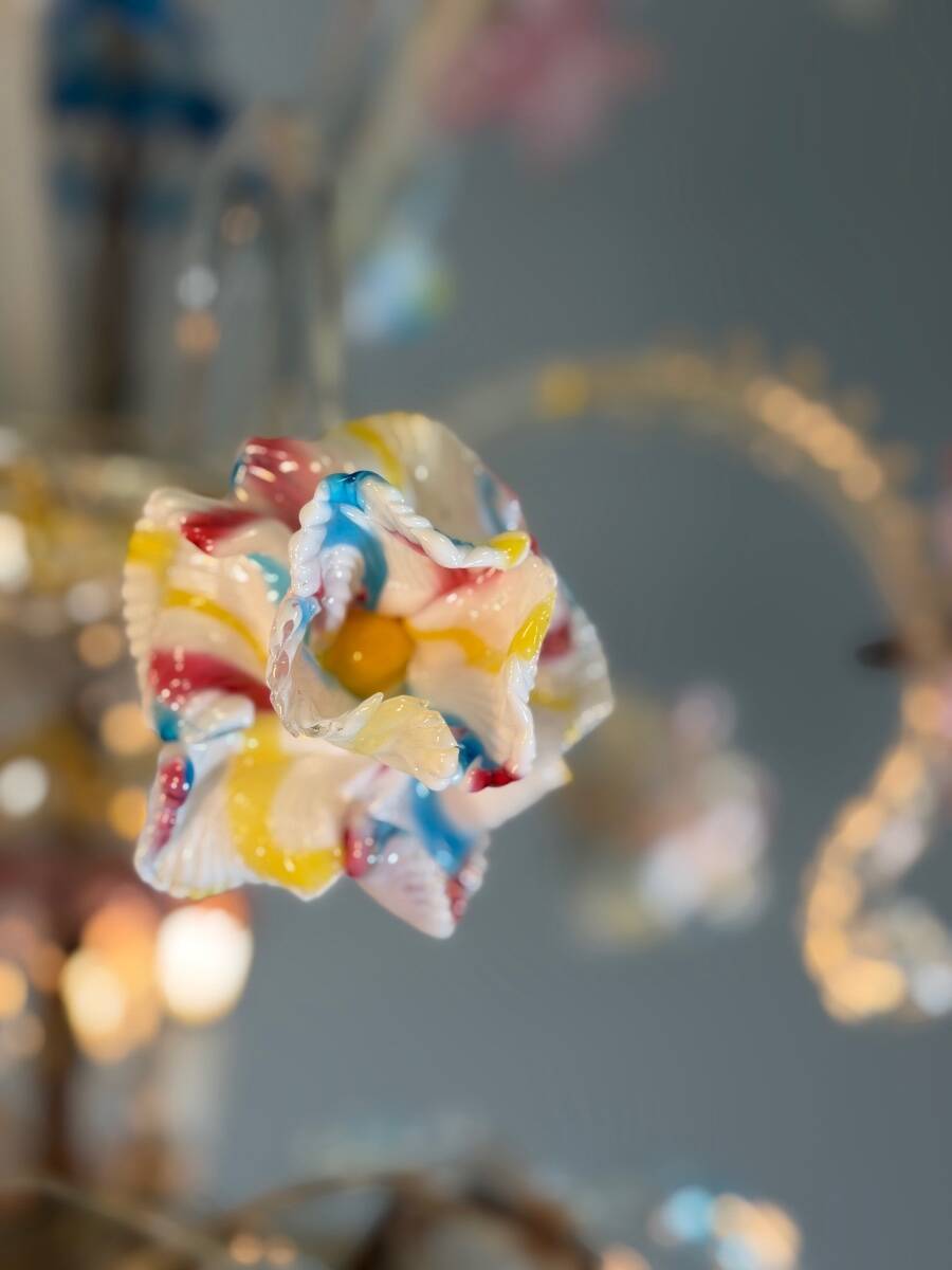 Venetian Rezzonico chandelier in multicoloured Murano glass circa 1900