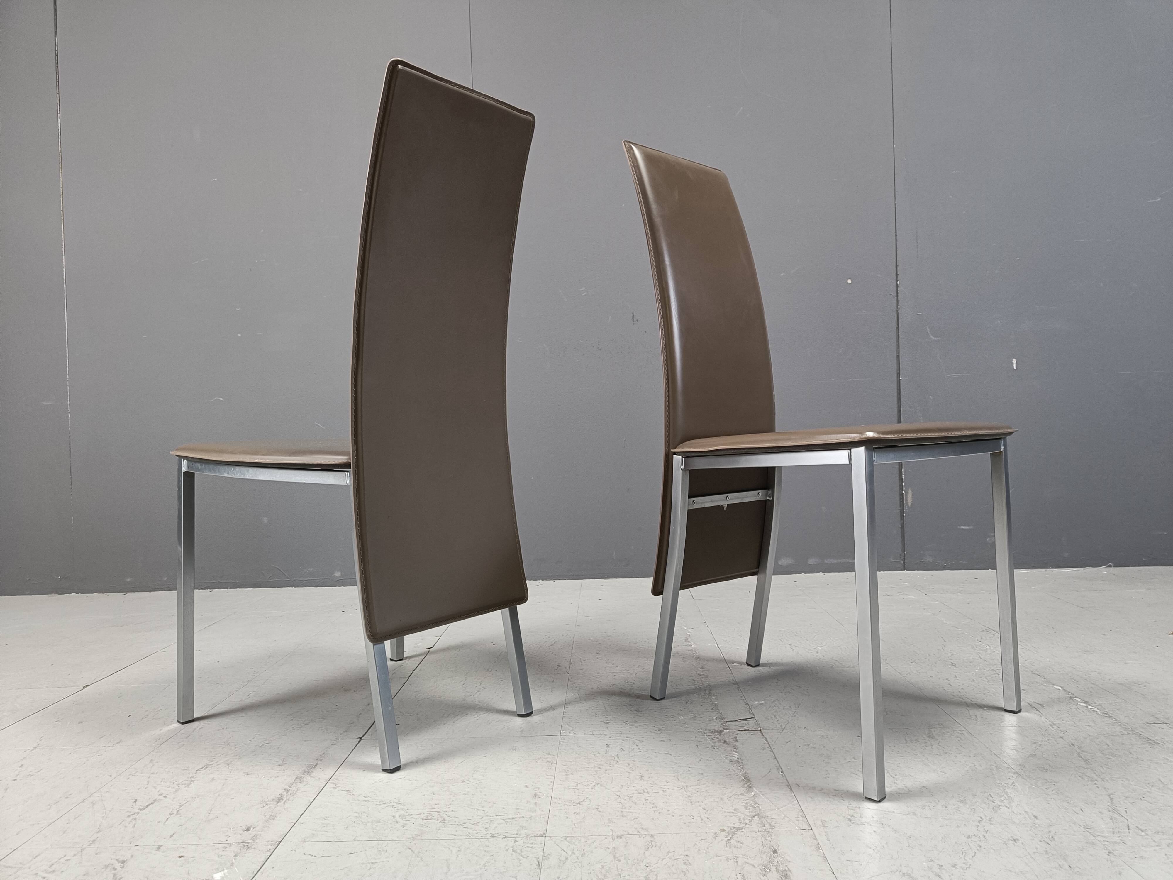 Vintage belgian leather dining chairs set of 8 - 1980s