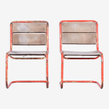 Original pair of chairs by josef gocar, lacquered steel, czechia, 1930s