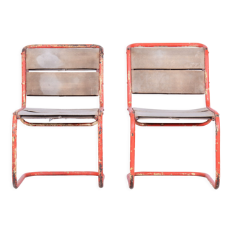 Original pair of chairs by josef gocar, lacquered steel, czechia, 1930s