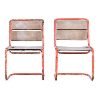 Paire de chaises originale par josef gocar, acier laqué, tchéquie, années 1930