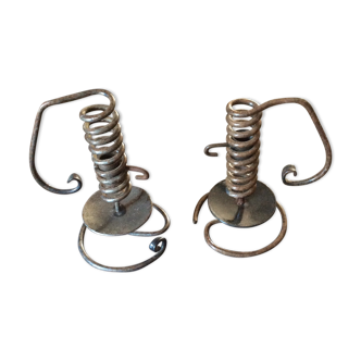 Pair of vintage iron rise and fall candle holders