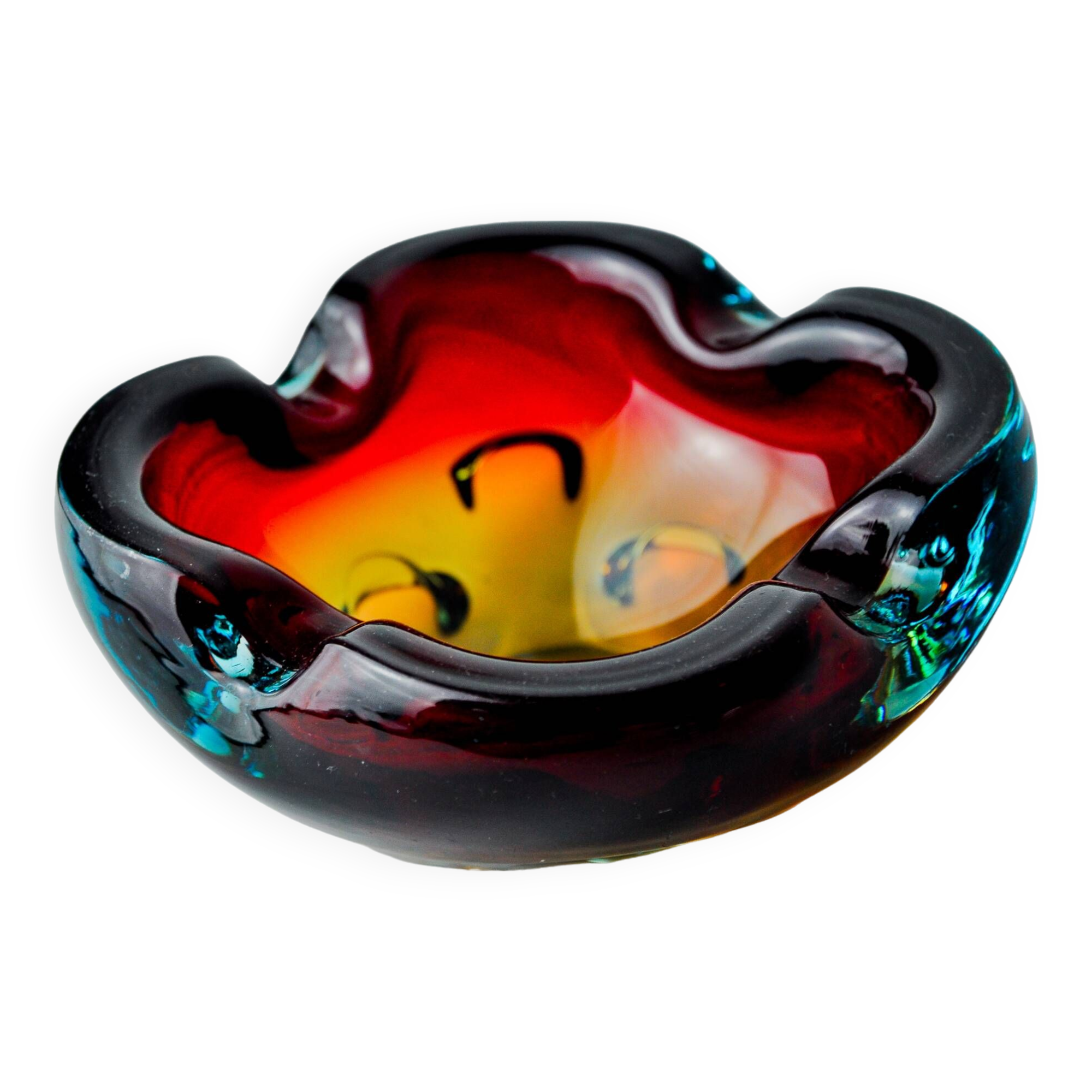 Sommerso orange and blue trinket tray by Flavio Poli for Seguso, Murano glass, Italy, 1970