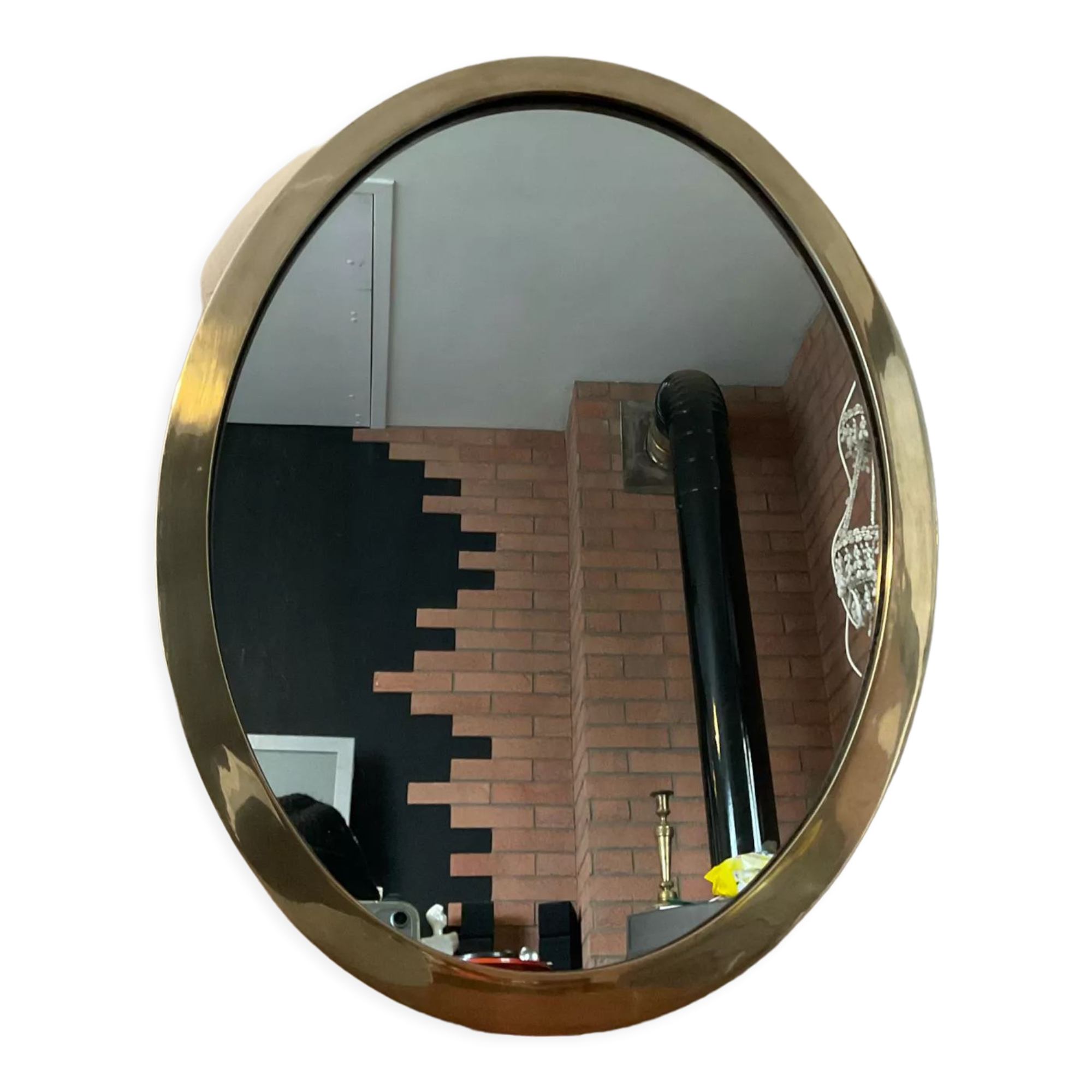 Vintage oval mirror in solid brass