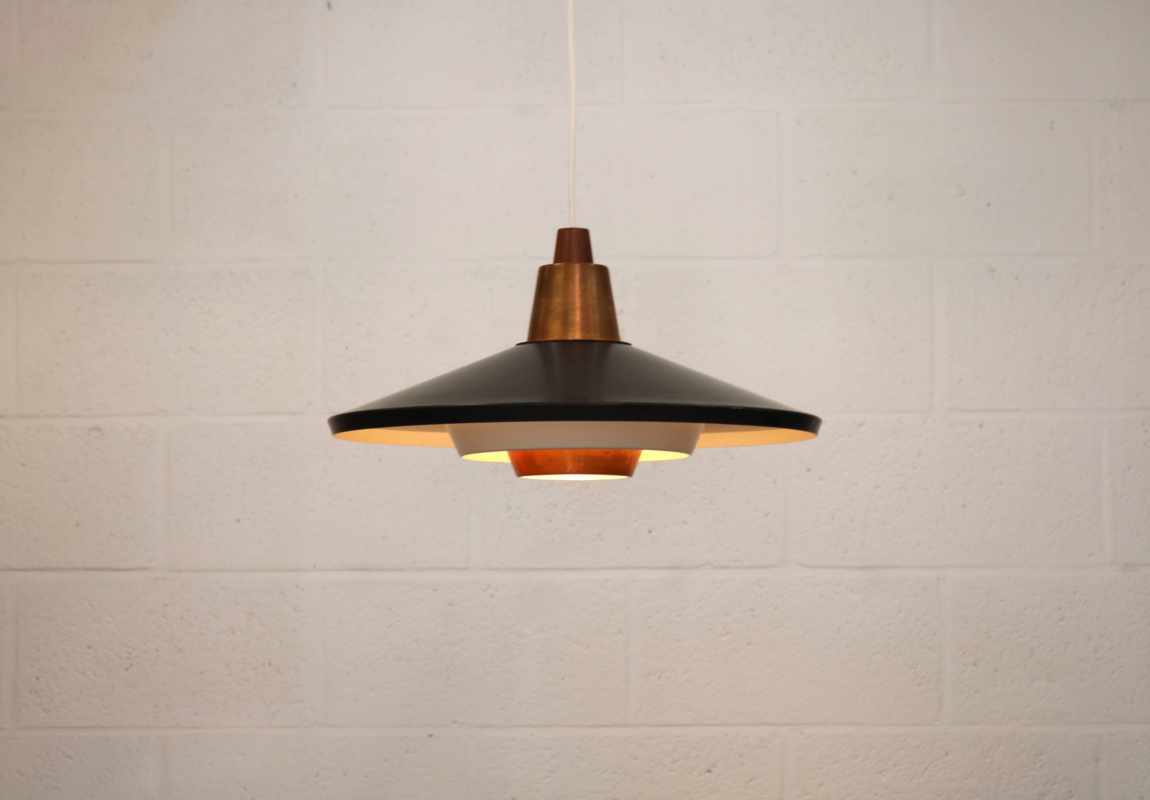Rare Mid-Century Danish design lamp ,1960s -black&white metal& solid copper
