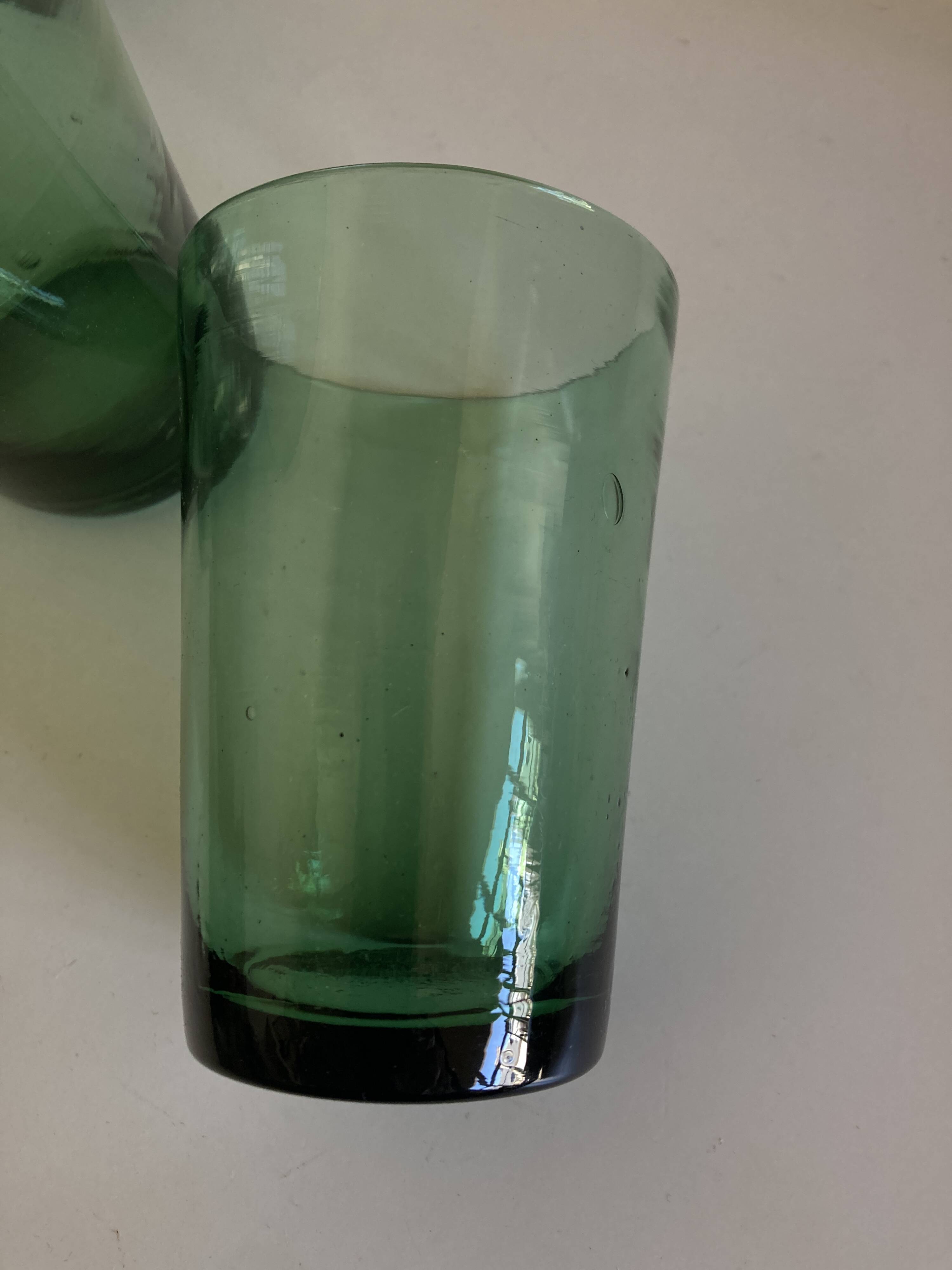 Set of 6 green rosemary blown tumbler glasses 1960