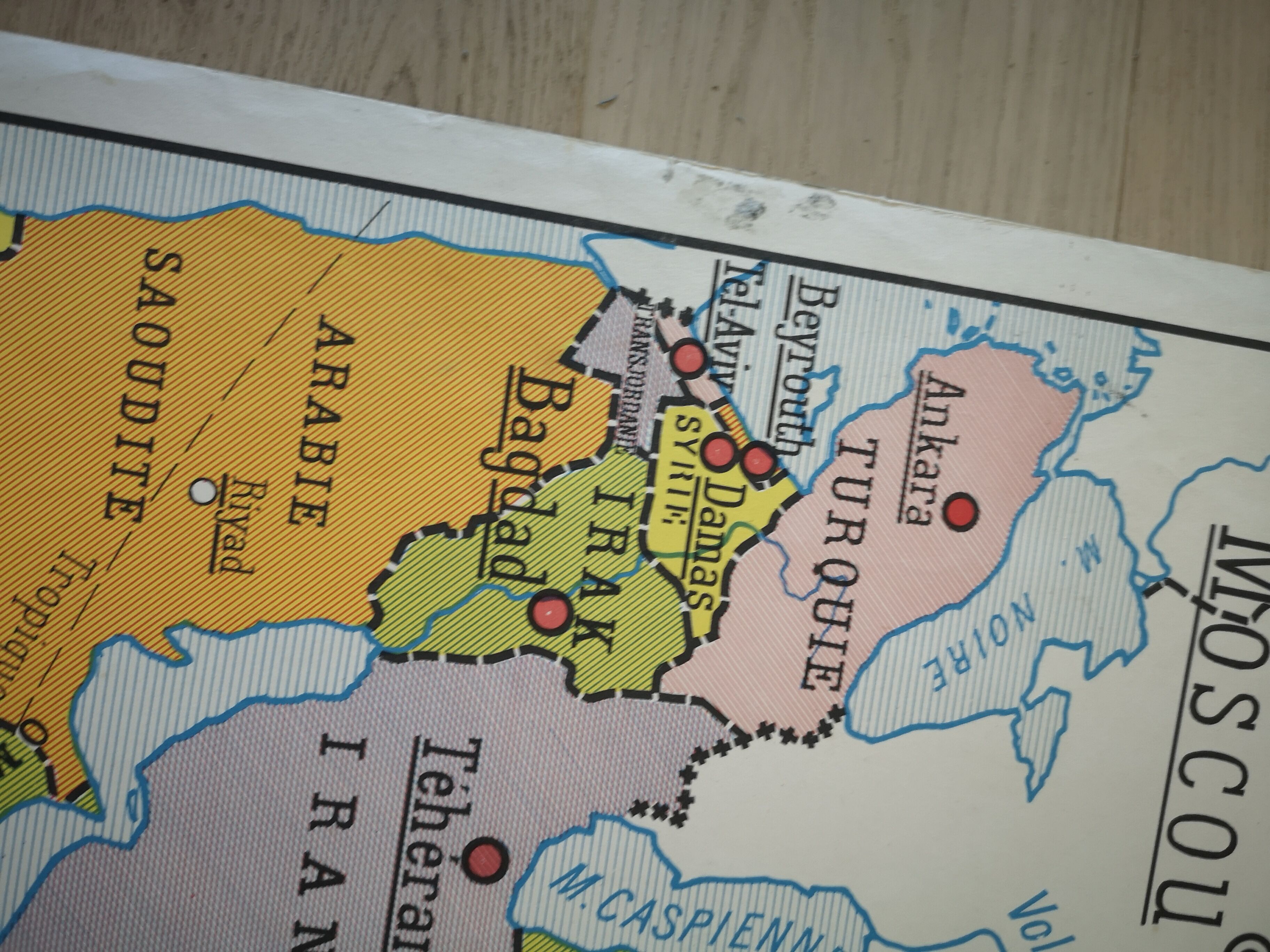 Former vintage Rossignol 50s Asia physical and political map