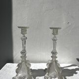 Pair of Griffon candlesticks in Val Saint Lambert crystal, Belgium.