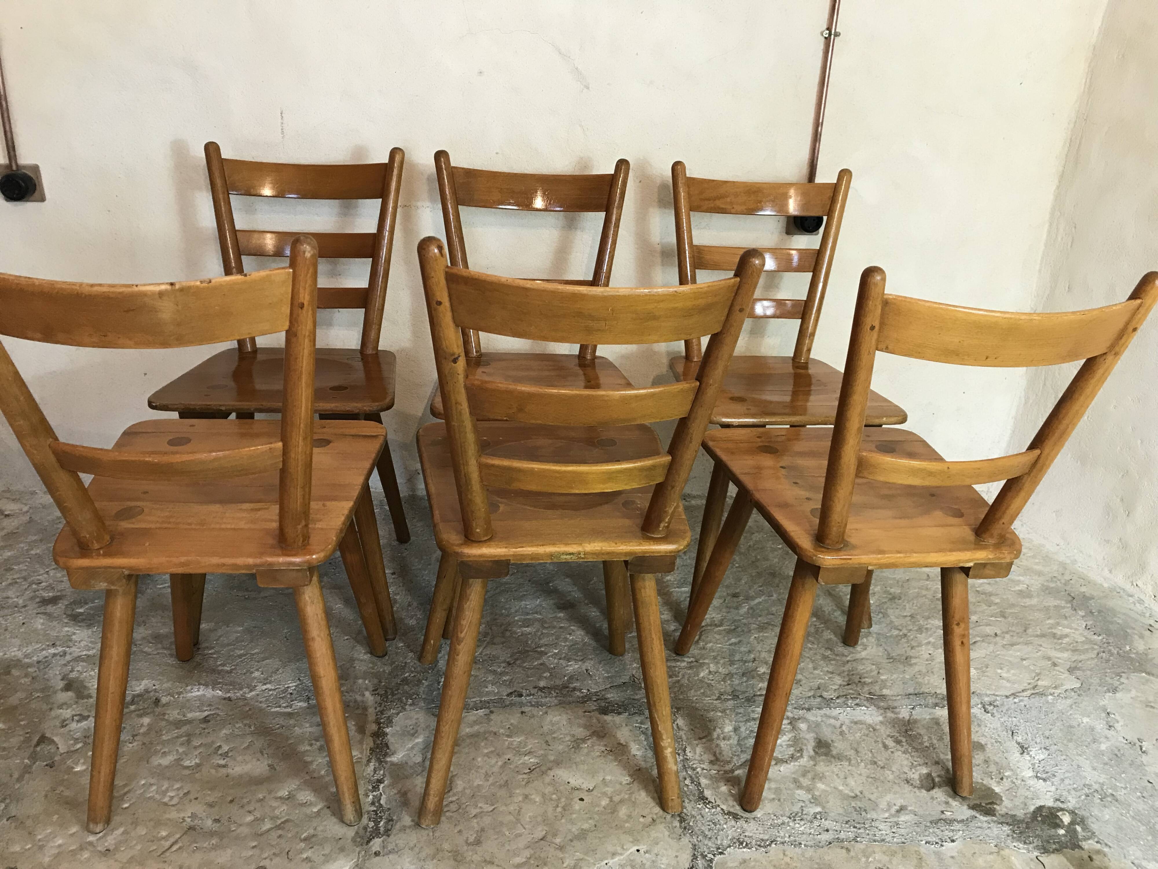 Set of 6 solid beech chairs by Adolf Schneck